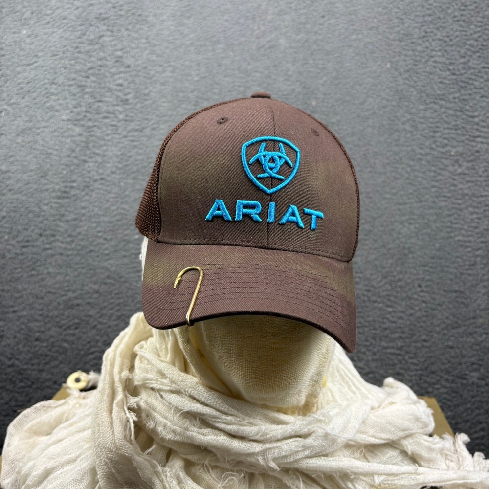 Ariat Mens Brown Mesh Back Flexfit Trucker Hat with Fishing Hook L-XL